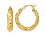 14K Yellow Gold Polished Textured Hoop Earrings (4/5 Inch 3mm thick)